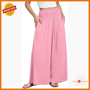 Wide Leg Palazzo Pants Smocked High Waist Casual Lounge Pants with Pocket
